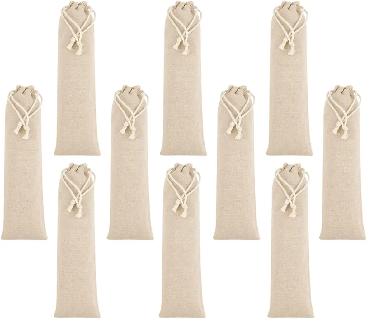 FERCAISH 10 Pcs Portable Travel Cotton and Linen Pouch Bag, Drawstring Straw Storage Bag - Safety and Reusable Storage Box Case for Fork Spoon Straw Cutlery Kit
