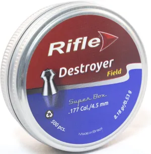 Field Series DESTROYER Gun Pellets | .177 Caliber | 4.5 mm | 8.18 gr | for Penetration and expansion | 500 Count, silver