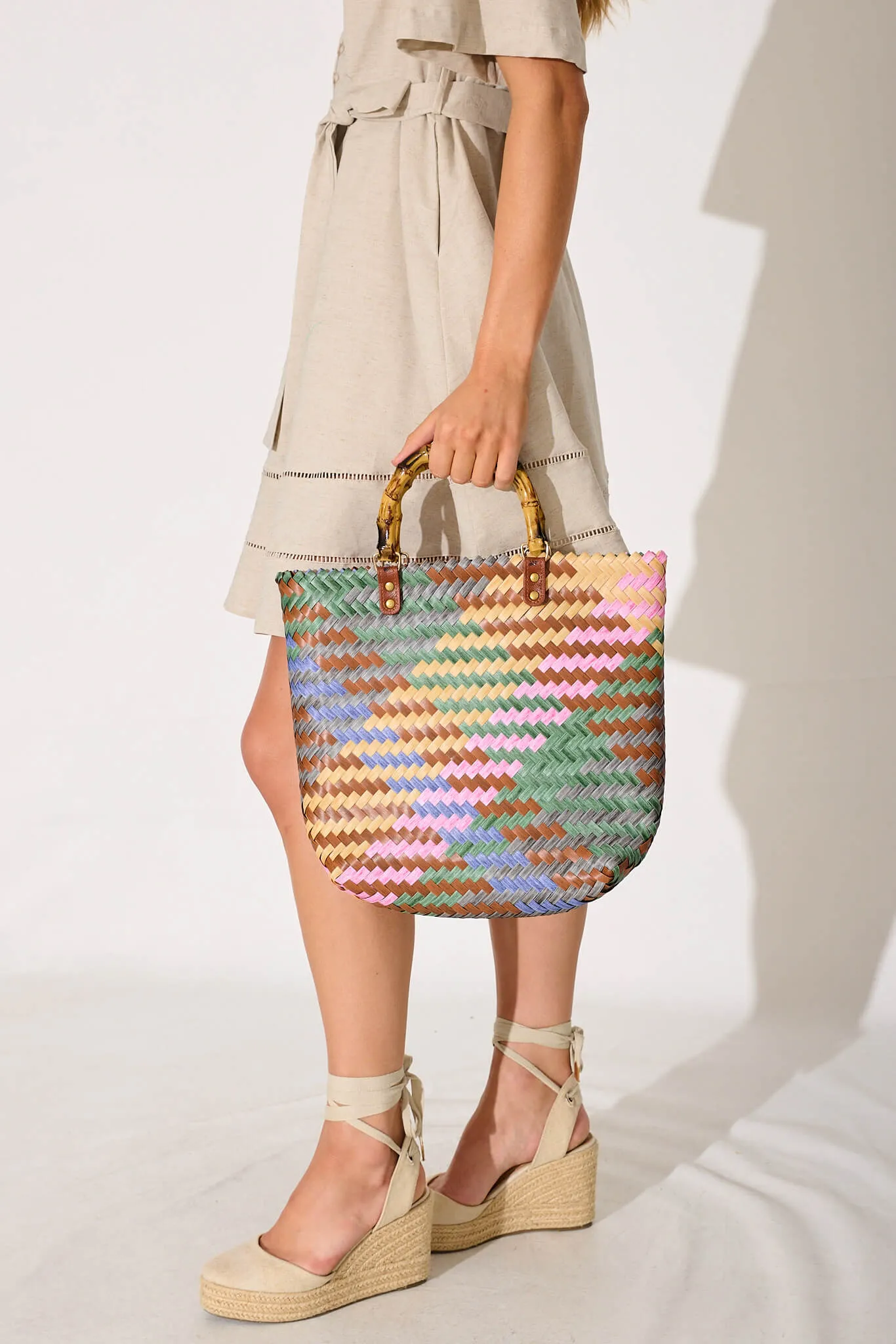 Fiesta Tote Bag In Multi Rattan