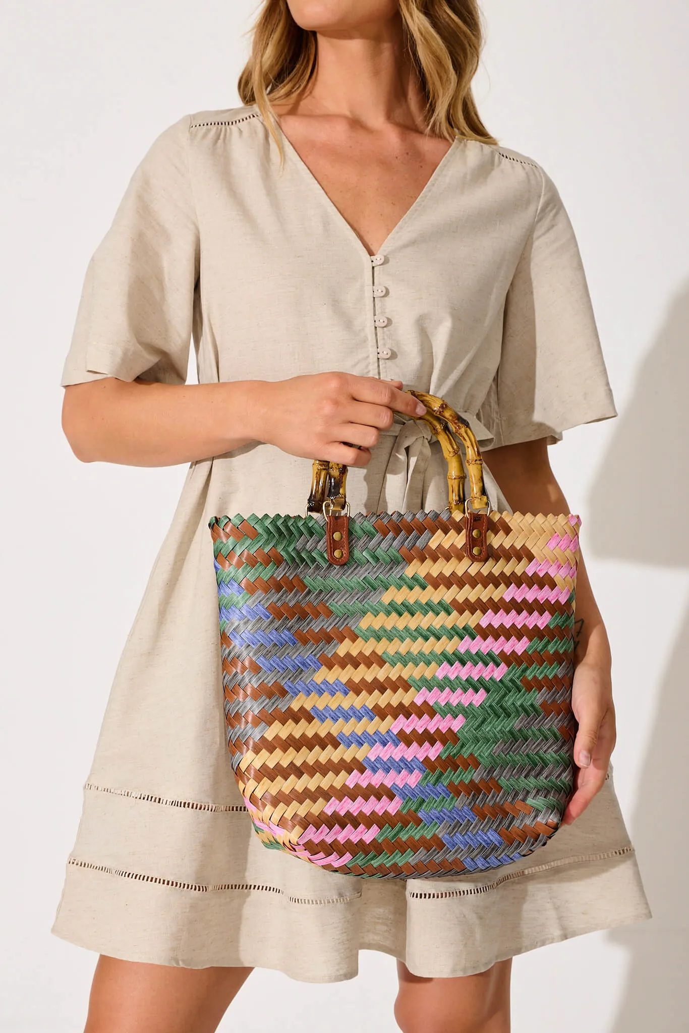 Fiesta Tote Bag In Multi Rattan