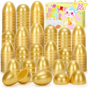 Fillable Easter Eggs 50Pcs Plastic Golden Eggs for Easter Basket Stuffers,Easter Gifts for Kids Party Favors Pinata Candy Goodie Bags Treasure Box Toys Fillers Easter Egg Hunt Games Decorations