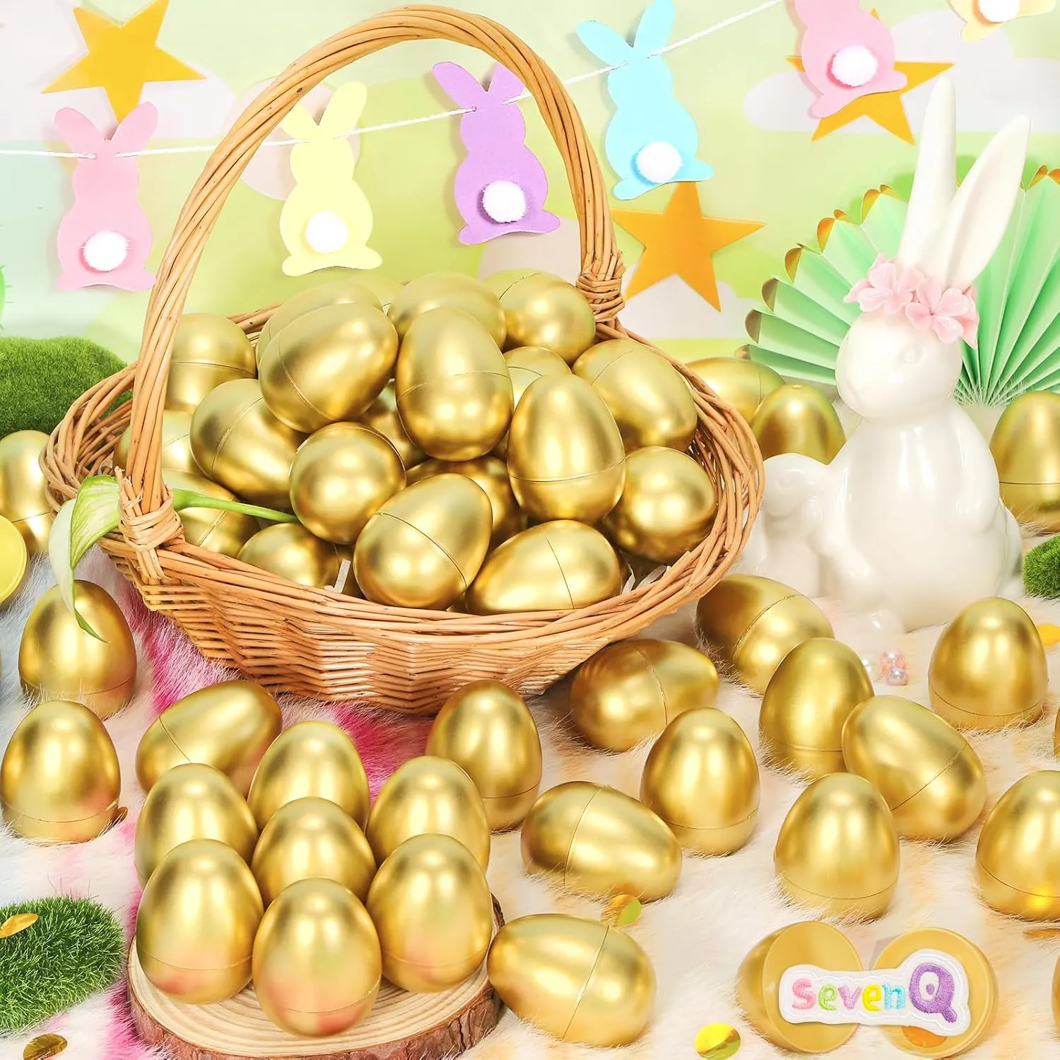 Fillable Easter Eggs 50Pcs Plastic Golden Eggs for Easter Basket Stuffers,Easter Gifts for Kids Party Favors Pinata Candy Goodie Bags Treasure Box Toys Fillers Easter Egg Hunt Games Decorations