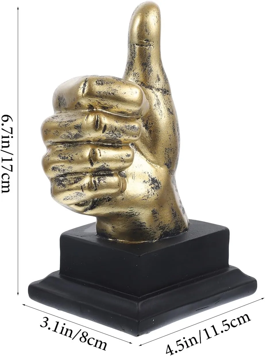 Finger Gesture Desk Statues Golden Hand Sculpture Shelf Thumb Up Gesture Figurines for Home Living Room Cabinet Decoration