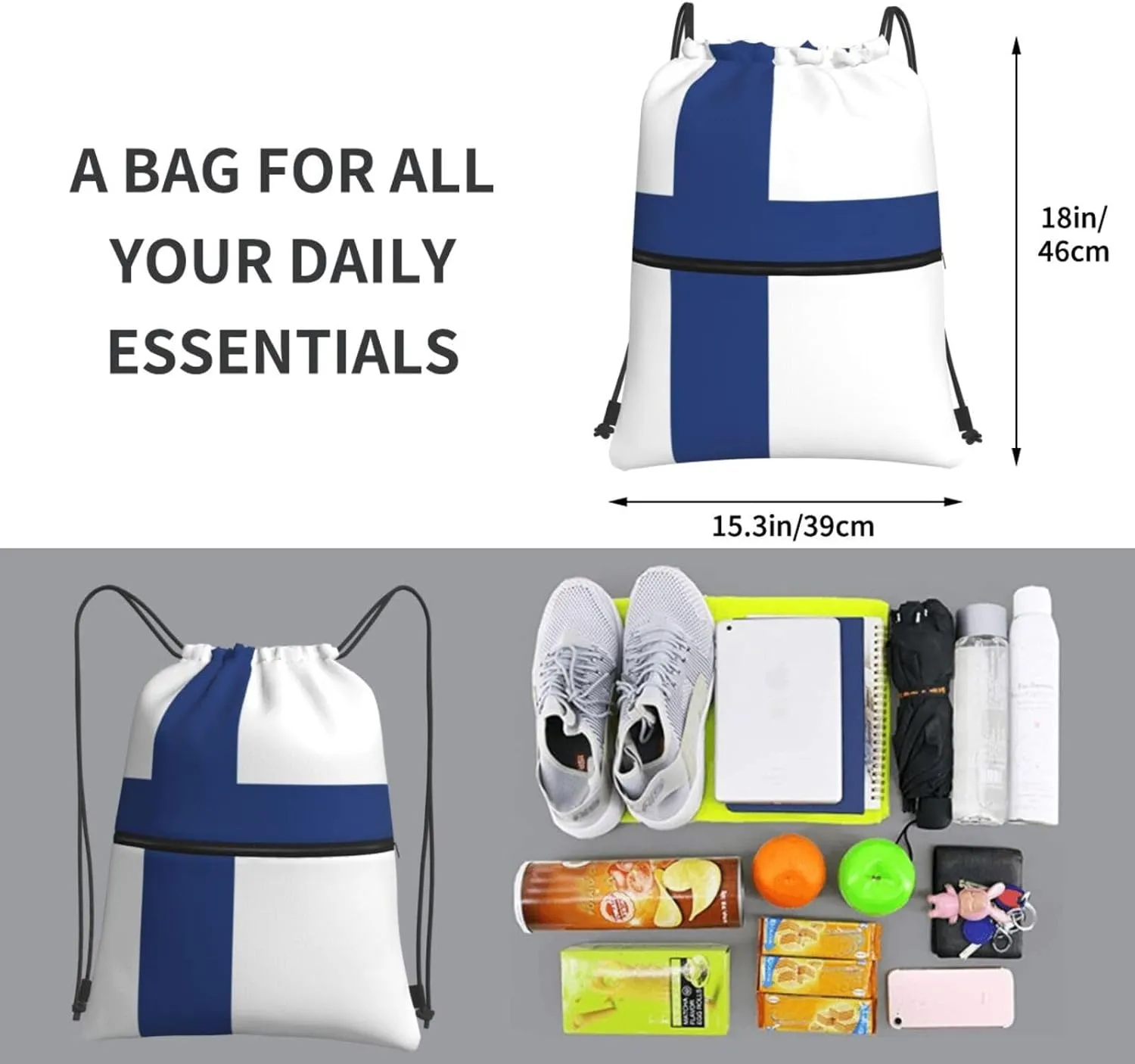 Finnish Flag Drawstring Backpack Sports Gym Bag For Women Men Traveling