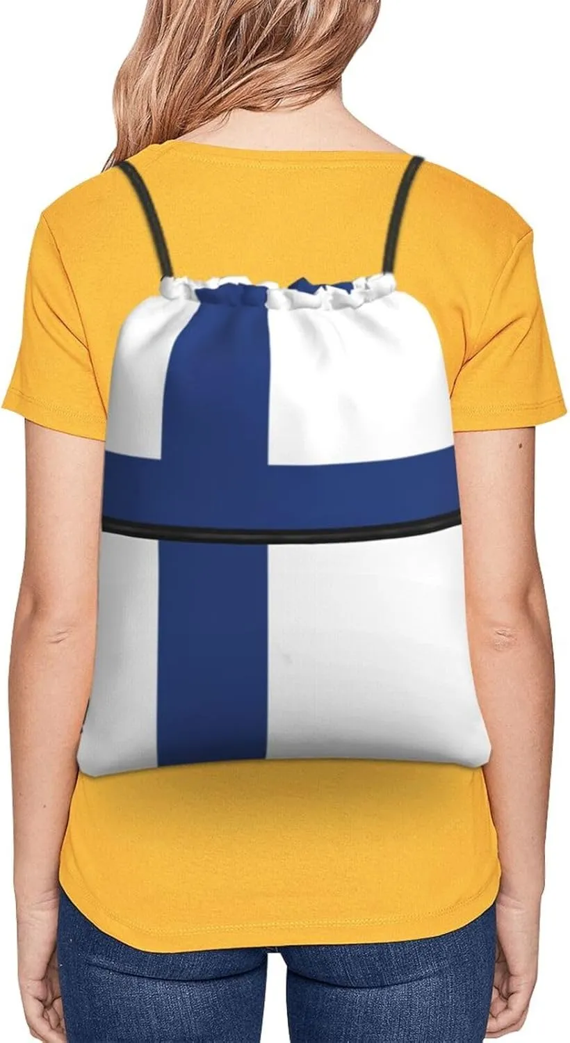 Finnish Flag Drawstring Backpack Sports Gym Bag For Women Men Traveling