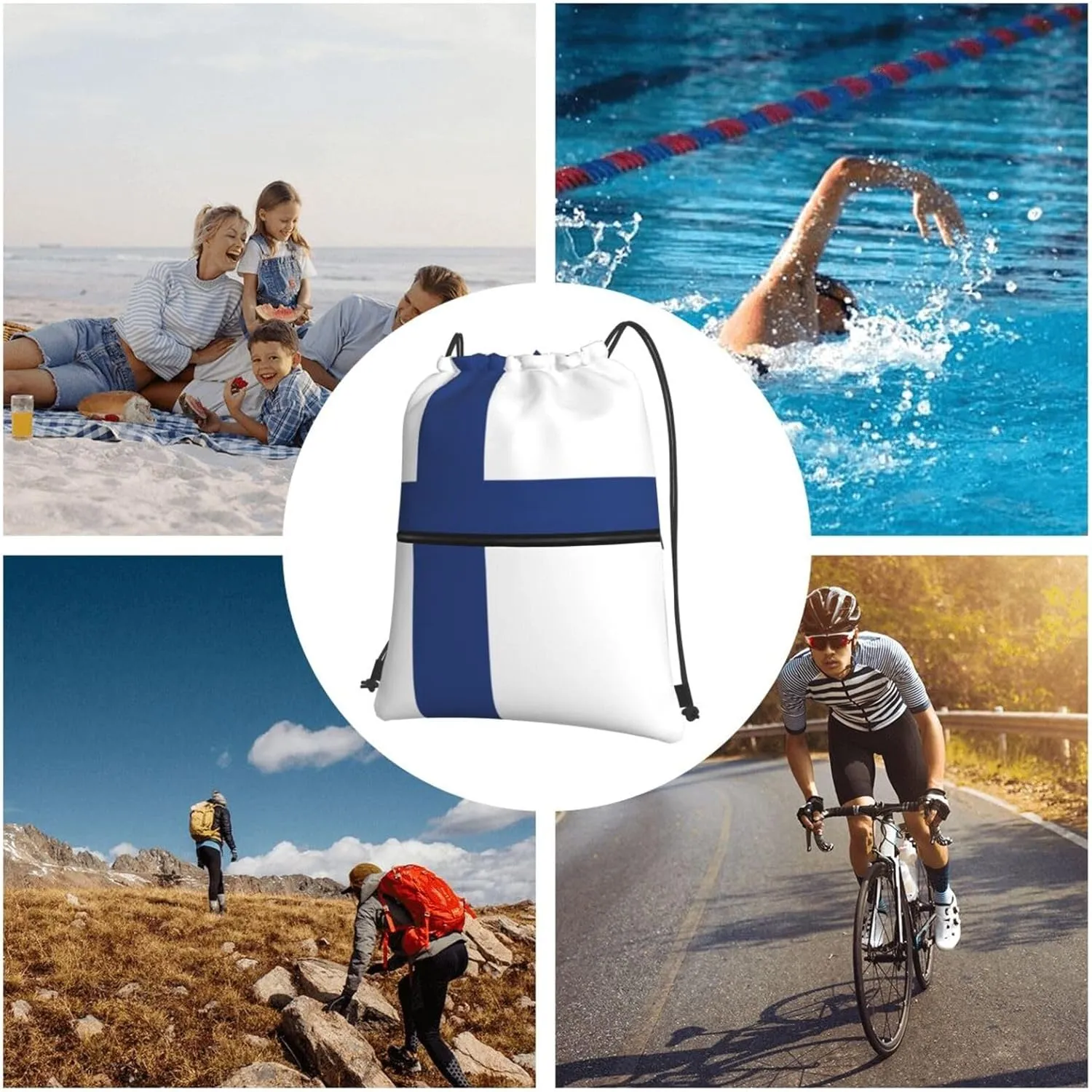 Finnish Flag Drawstring Backpack Sports Gym Bag For Women Men Traveling