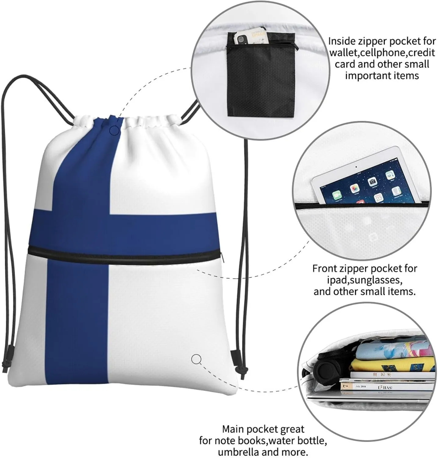Finnish Flag Drawstring Backpack Sports Gym Bag For Women Men Traveling