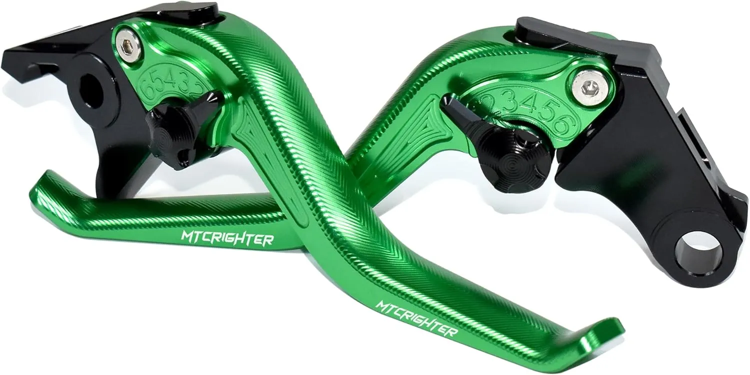 Fishbone Pattern Short Brake Clutch Lever Set Compatible with MV Agusta F3 675/ F3 800 (NOT, AGO, RC, AMG), CNC Aluminum Alloy Made (Green)