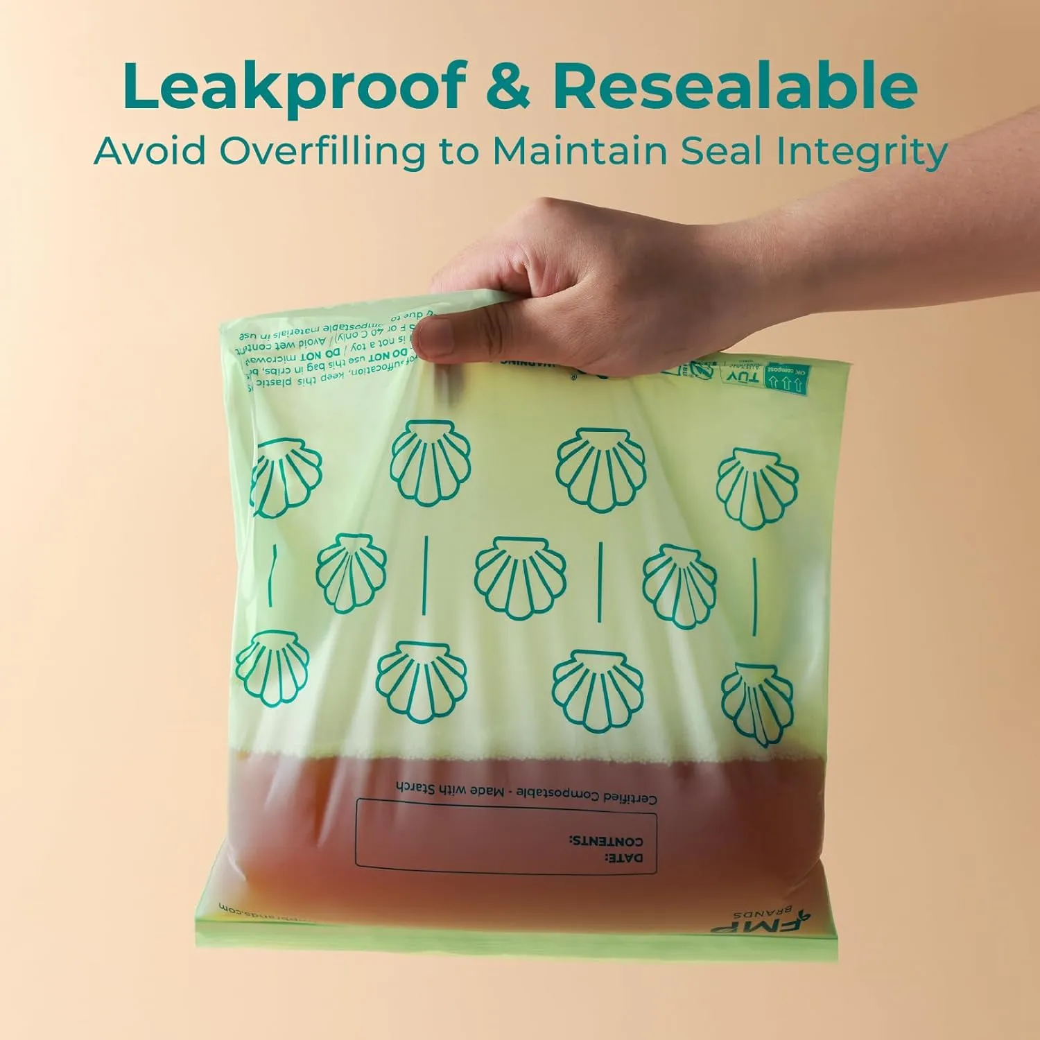 Fit Meal Prep 100% Compostable Ziplock Bags Set, Resealable Food Storage Bags Plant-Based Freezer-Safe Zip Bag for Food, ASTM D6400, US BPI & EU OK Compost Certified