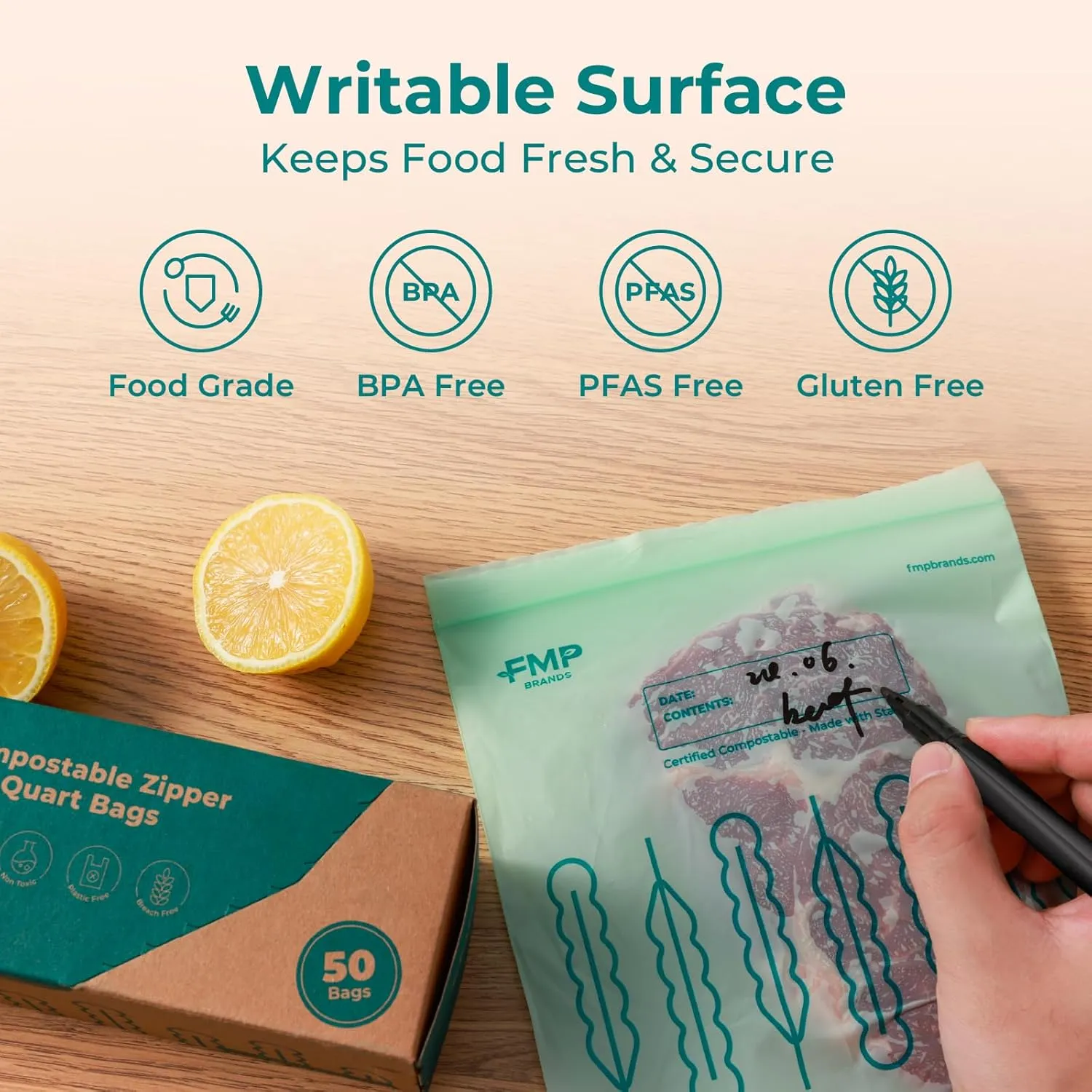 Fit Meal Prep 100% Compostable Ziplock Bags Set, Resealable Food Storage Bags Plant-Based Freezer-Safe Zip Bag for Food, ASTM D6400, US BPI & EU OK Compost Certified