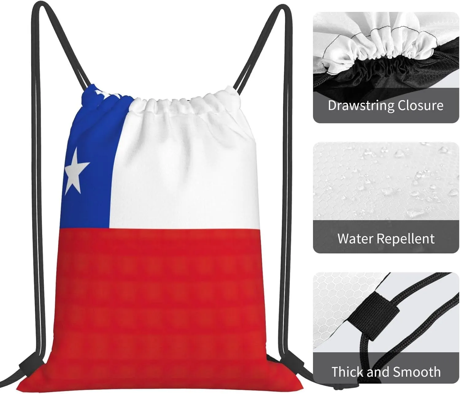 Flag Of Chile Drawstring Backpack Sports Gym Bag String Cinch Pouch For Daily Use