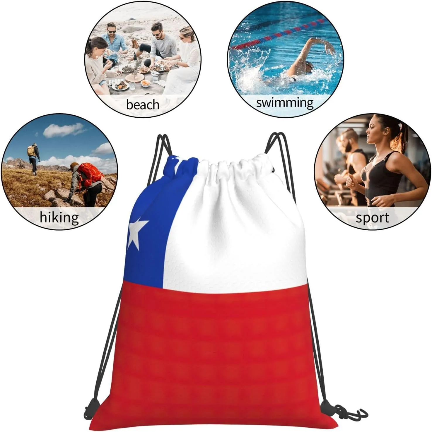 Flag Of Chile Drawstring Backpack Sports Gym Bag String Cinch Pouch For Daily Use