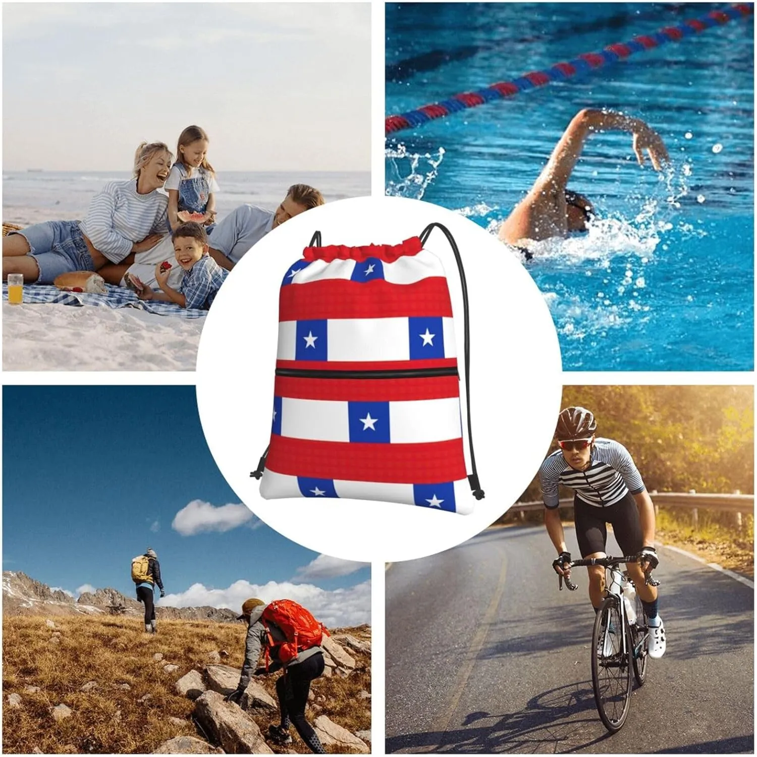Flag Of Chile Drawstring Gym Bag Sports String Backpack For Beach Picnic, Family Outing
