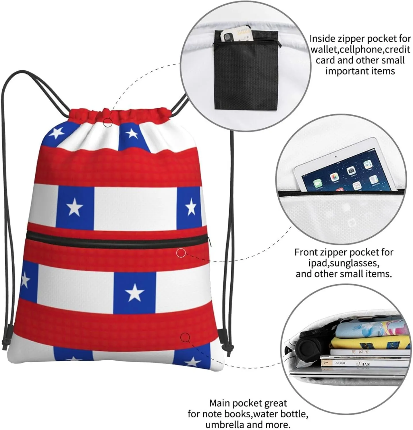 Flag Of Chile Drawstring Gym Bag Sports String Backpack For Beach Picnic, Family Outing