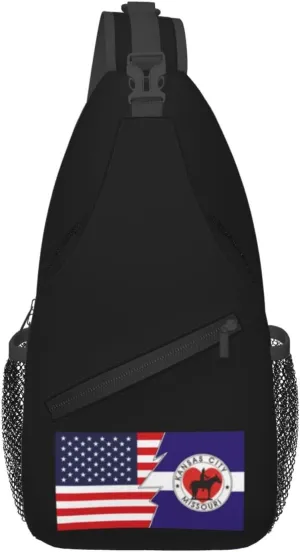 Flag Of Kansas City, Missouri (1944-1972) And America Crossbody Bags For Women Men Chest Backpack Gym Shoulder Bag Travel Outdoor Sports Casual Crossbody Bags