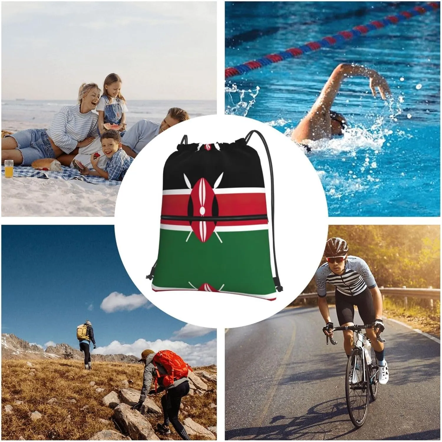 Flag Of Kenya Drawstring Gym Bag Sports String Backpack For Beach Picnic, Family Outing