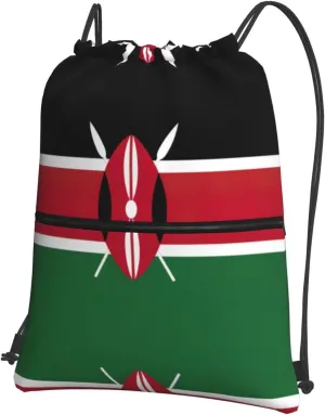 Flag Of Kenya Drawstring Gym Bag Sports String Backpack For Beach Picnic, Family Outing