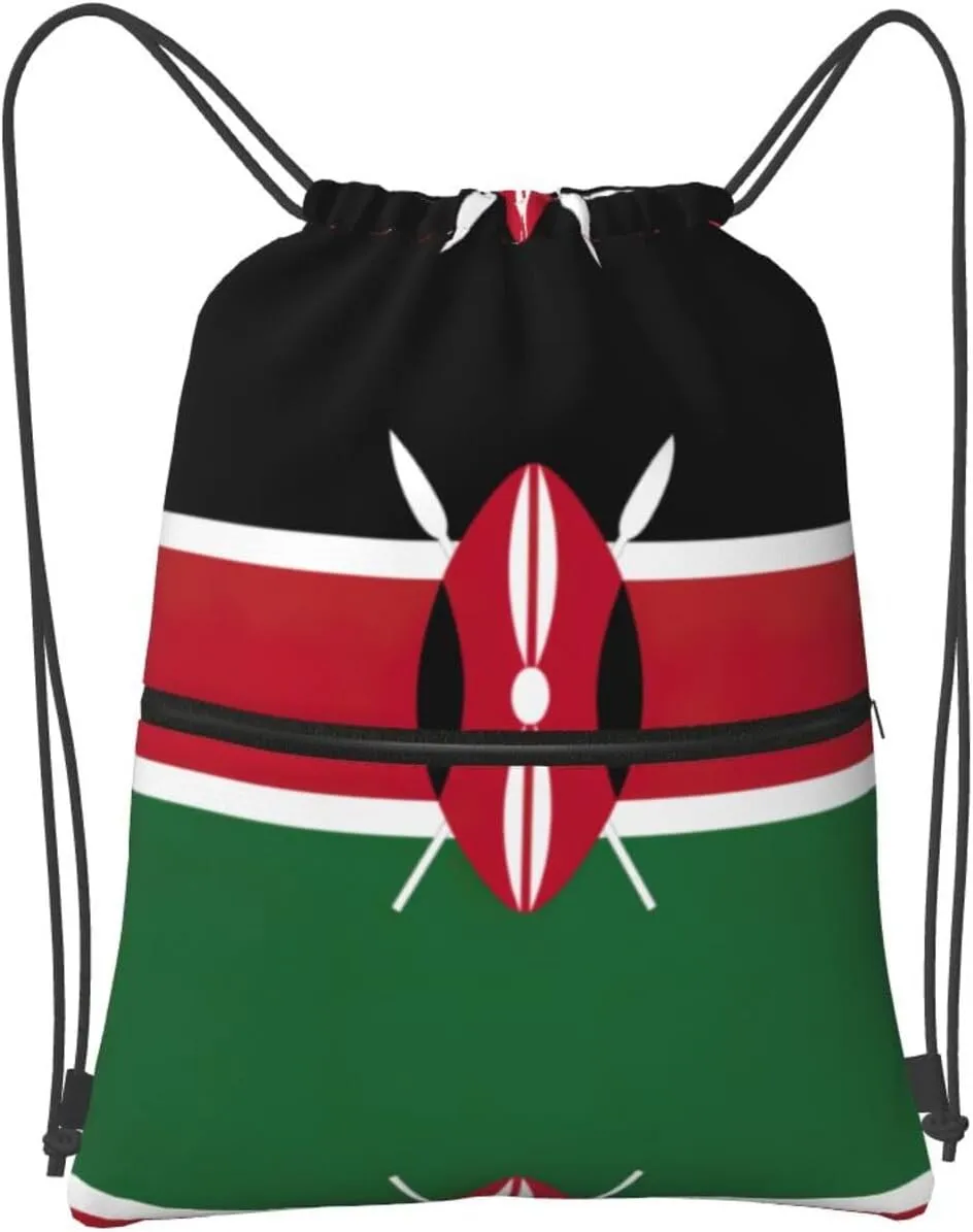 Flag Of Kenya Drawstring Gym Bag Sports String Backpack For Beach Picnic, Family Outing