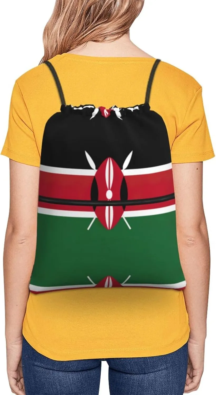 Flag Of Kenya Drawstring Gym Bag Sports String Backpack For Beach Picnic, Family Outing