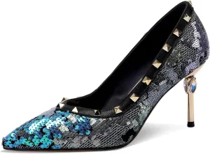 Floral High Heels for Women Stiletto Pointed Toe Pumps Closed Toe Dressy Comfortable Sexy Elegantes Wedding Slip On Formal Prom Sparkly 3 Inch Pump