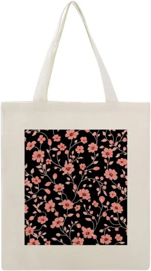 Floral Print Canvas Lightweight Tote Bags Casual Handbags Reusable Grocery Shopping Bag 13.4x15.8in