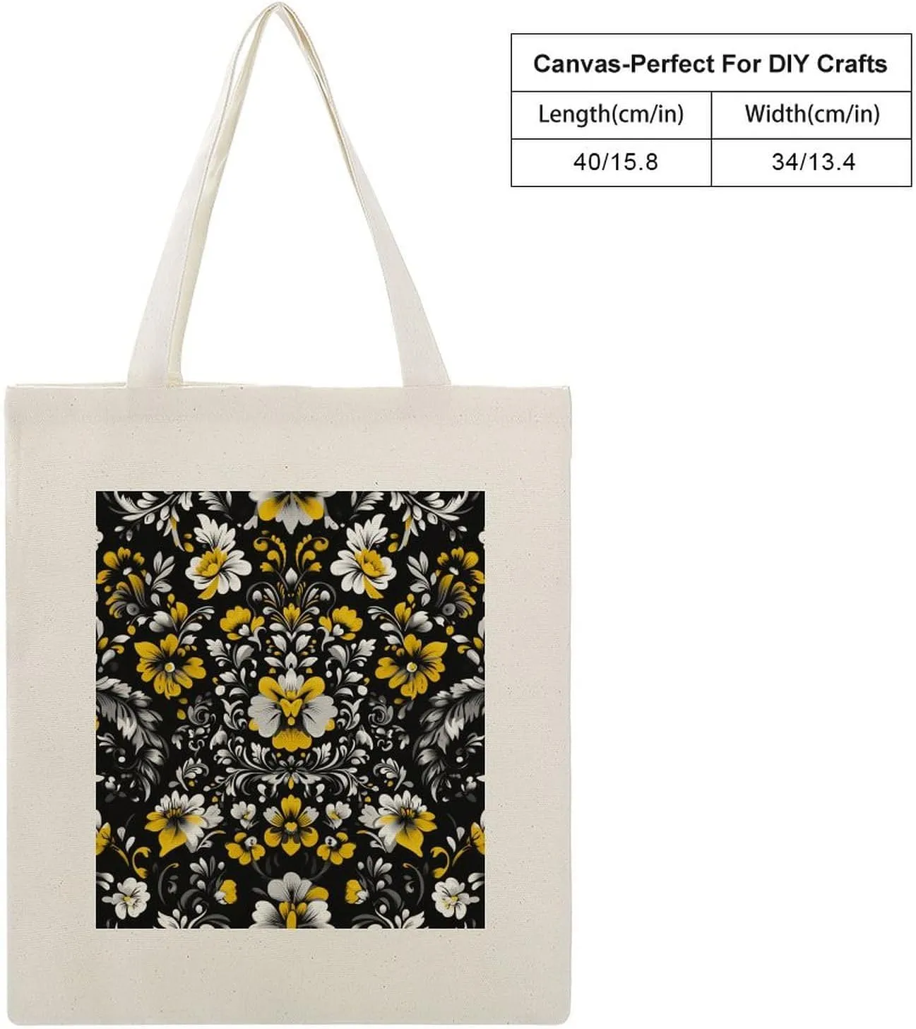 Floral Print Canvas Lightweight Tote Bags Casual Handbags Reusable Grocery Shopping Bag 13.4x15.8in