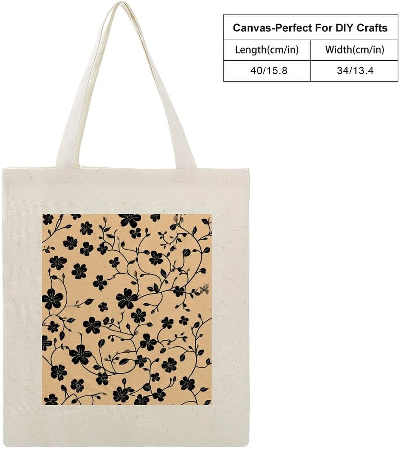 Floral Print Canvas Lightweight Tote Bags Casual Handbags Reusable Grocery Shopping Bag 13.4x15.8in