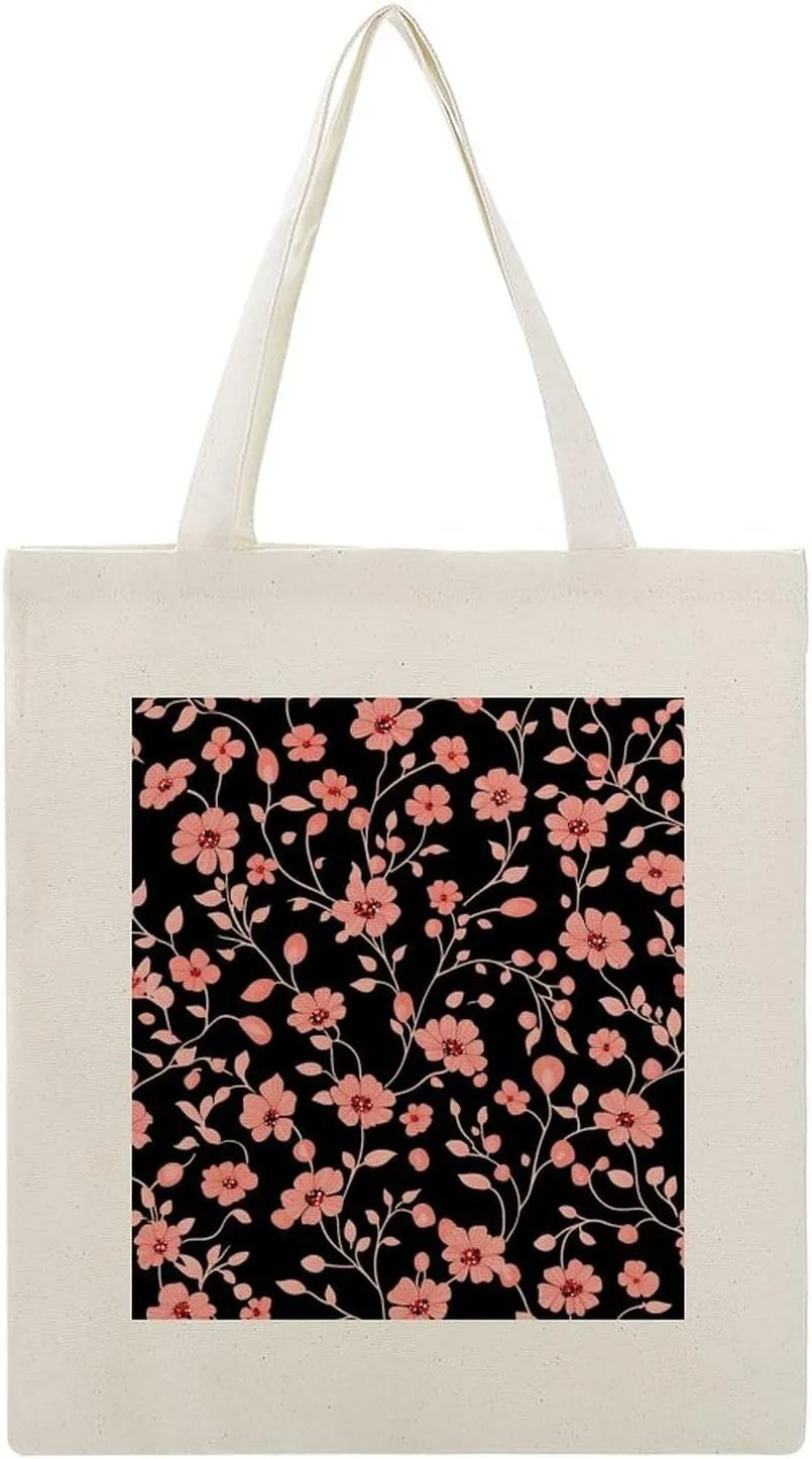 Floral Print Canvas Lightweight Tote Bags Casual Handbags Reusable Grocery Shopping Bag 13.4x15.8in