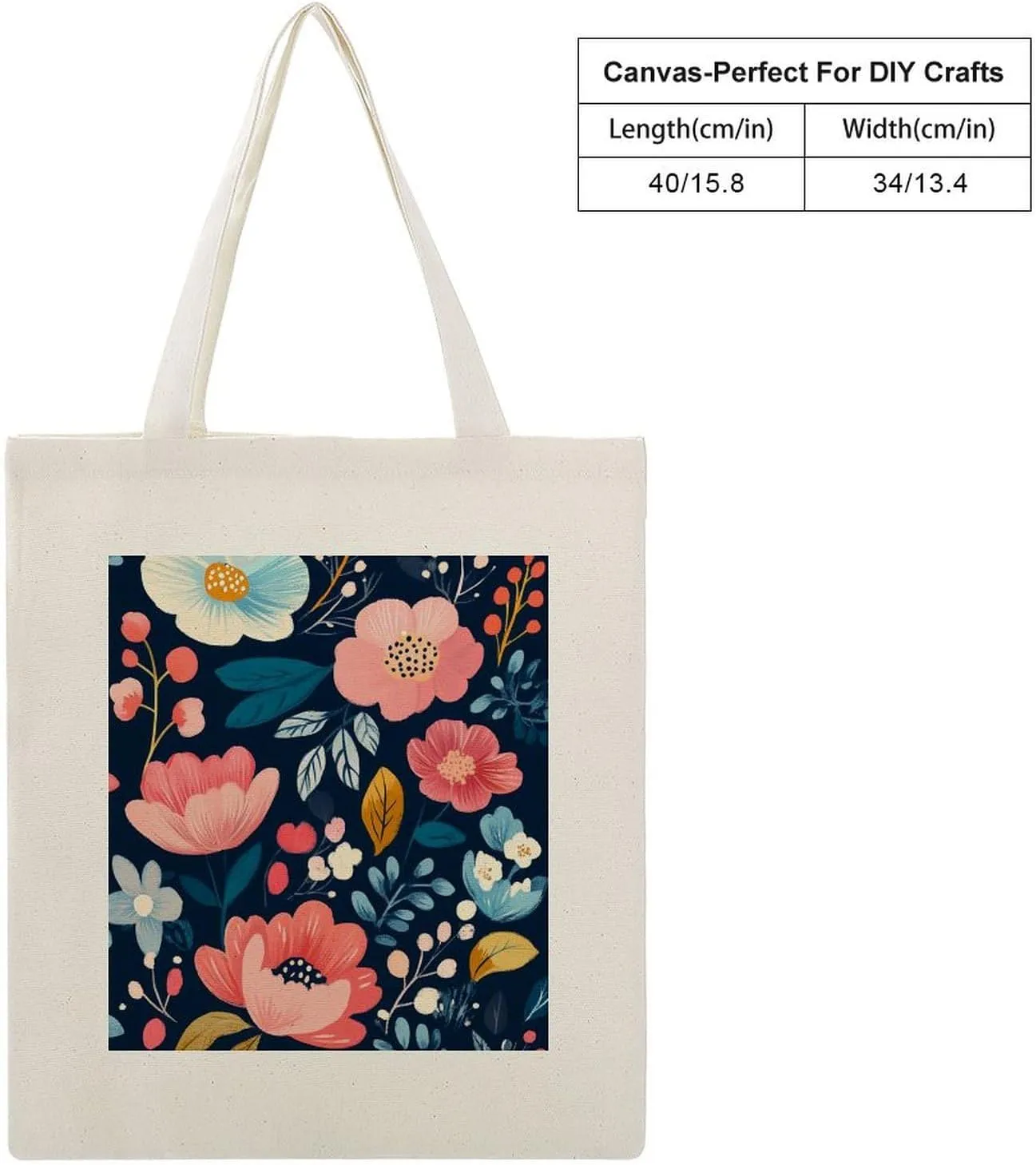 Floral Print Canvas Lightweight Tote Bags Casual Handbags Reusable Grocery Shopping Bag 13.4x15.8in