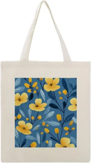 Floral Print Canvas Lightweight Tote Bags Casual Handbags Reusable Grocery Shopping Bag 13.4x15.8in