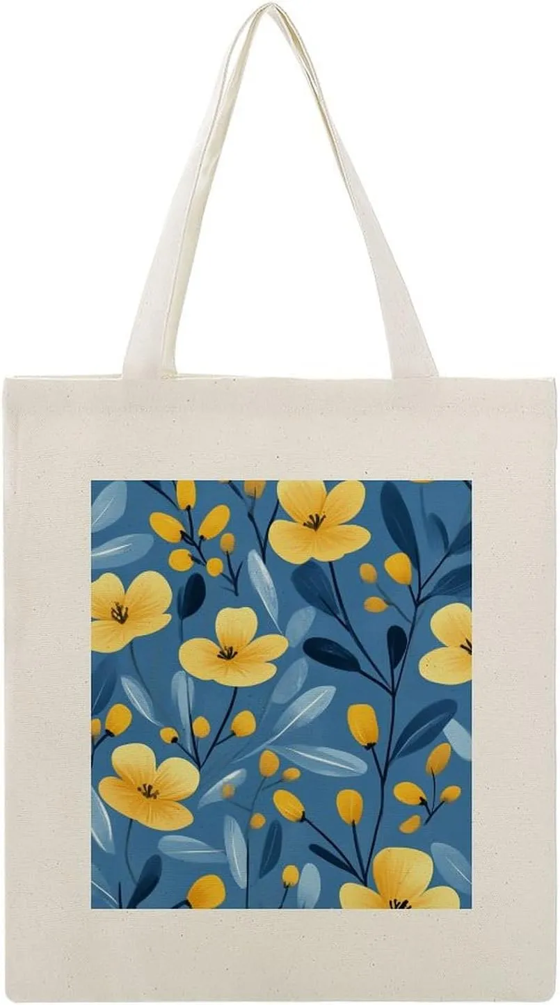 Floral Print Canvas Lightweight Tote Bags Casual Handbags Reusable Grocery Shopping Bag 13.4x15.8in