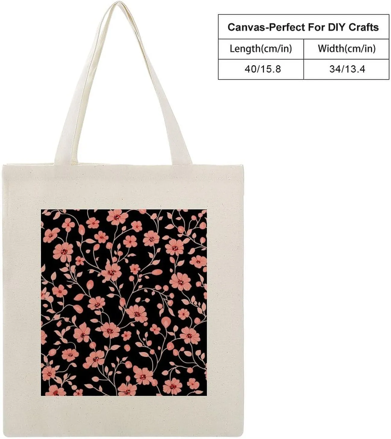 Floral Print Canvas Lightweight Tote Bags Casual Handbags Reusable Grocery Shopping Bag 13.4x15.8in