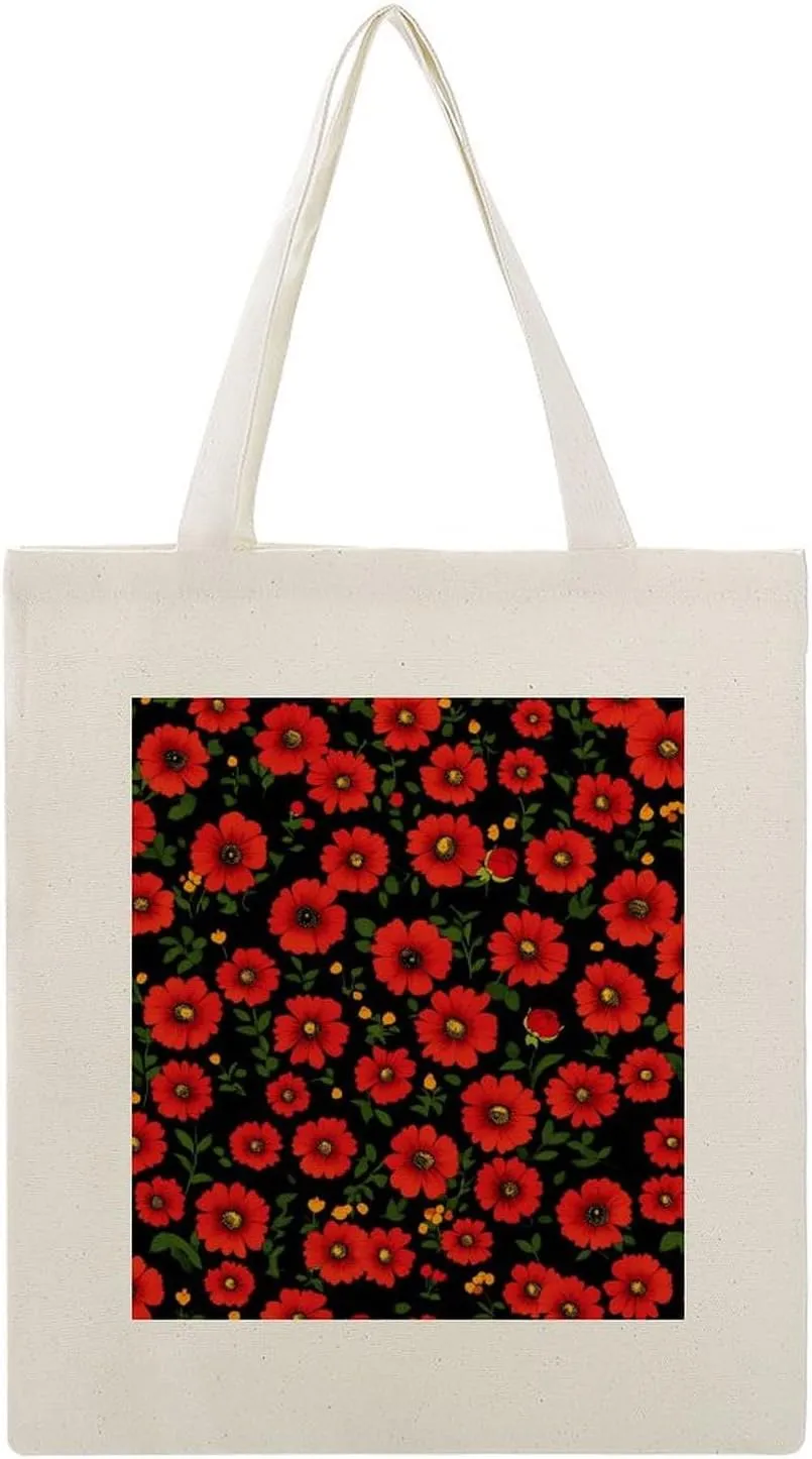 Floral Print Canvas Lightweight Tote Bags Casual Handbags Reusable Grocery Shopping Bag 13.4x15.8in