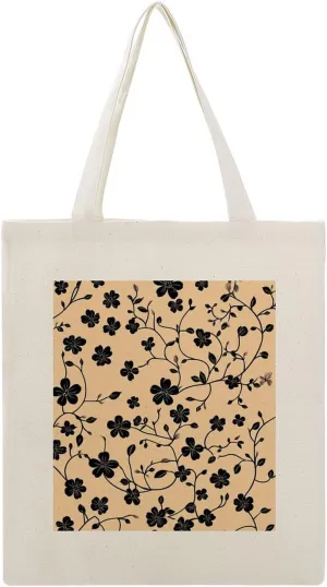 Floral Print Canvas Lightweight Tote Bags Casual Handbags Reusable Grocery Shopping Bag 13.4x15.8in