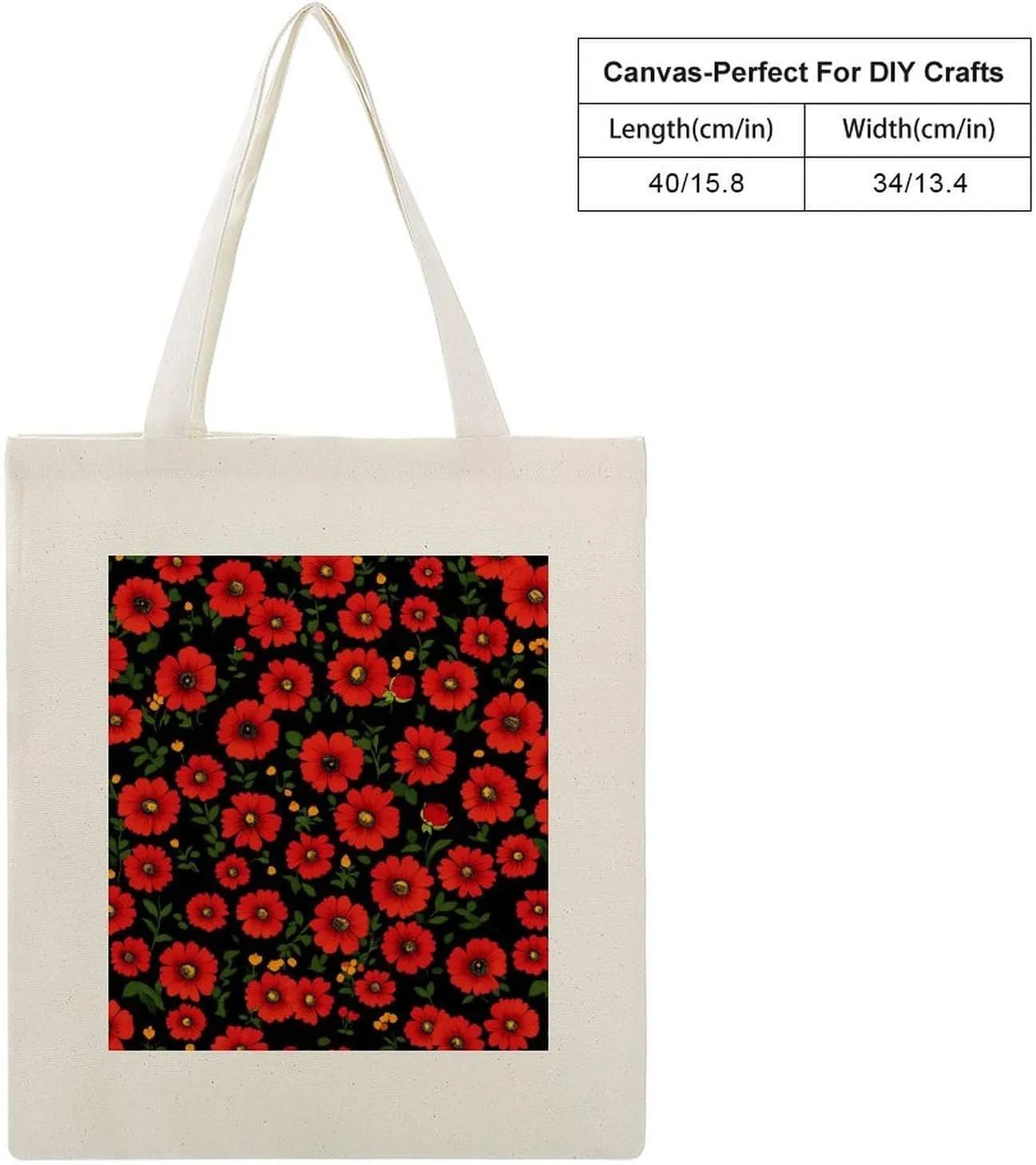 Floral Print Canvas Lightweight Tote Bags Casual Handbags Reusable Grocery Shopping Bag 13.4x15.8in