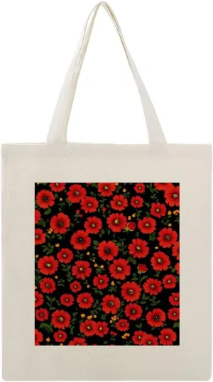 Floral Print Canvas Lightweight Tote Bags Casual Handbags Reusable Grocery Shopping Bag 13.4x15.8in