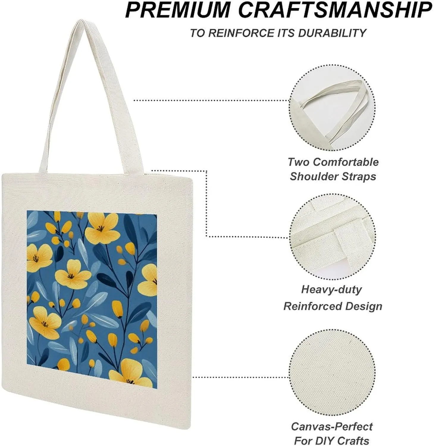 Floral Print Canvas Lightweight Tote Bags Casual Handbags Reusable Grocery Shopping Bag 13.4x15.8in