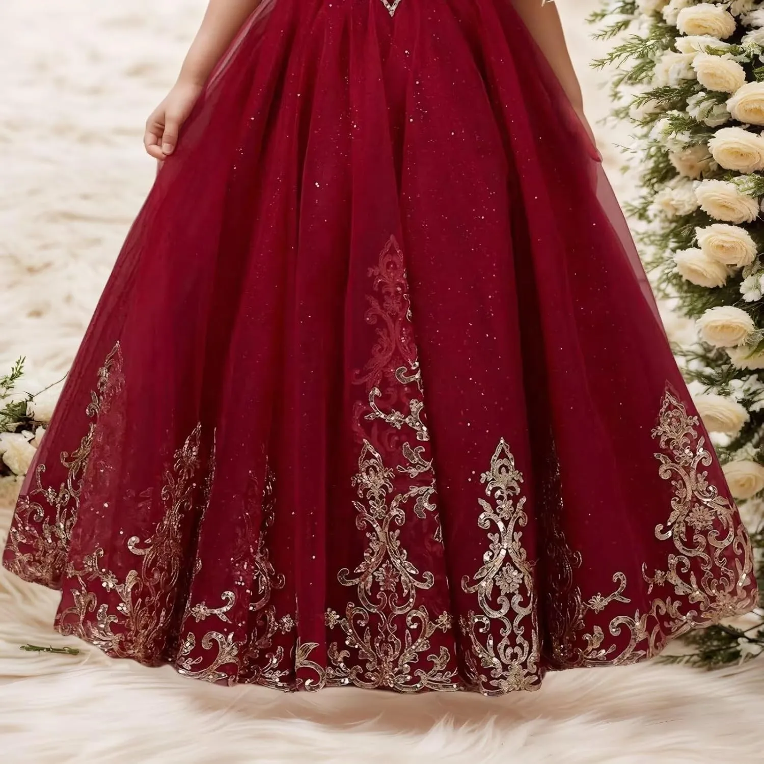 Flower Girl Dress Off Shoulder Princess Pageant Dresses for Girls Sleeveless Floral Prom Communion Wedding Ball Gown