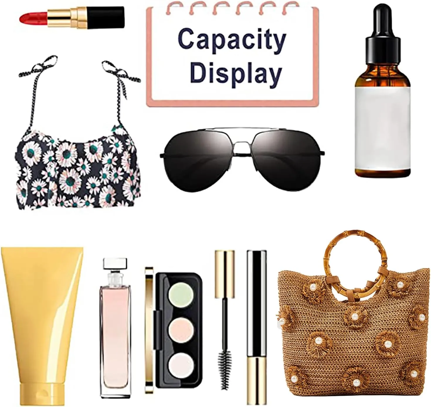 Flower Pearls Rattan Tote Bag Summer Beach Drawstring Straw Bucket Bag Diamonds Woven Handbag