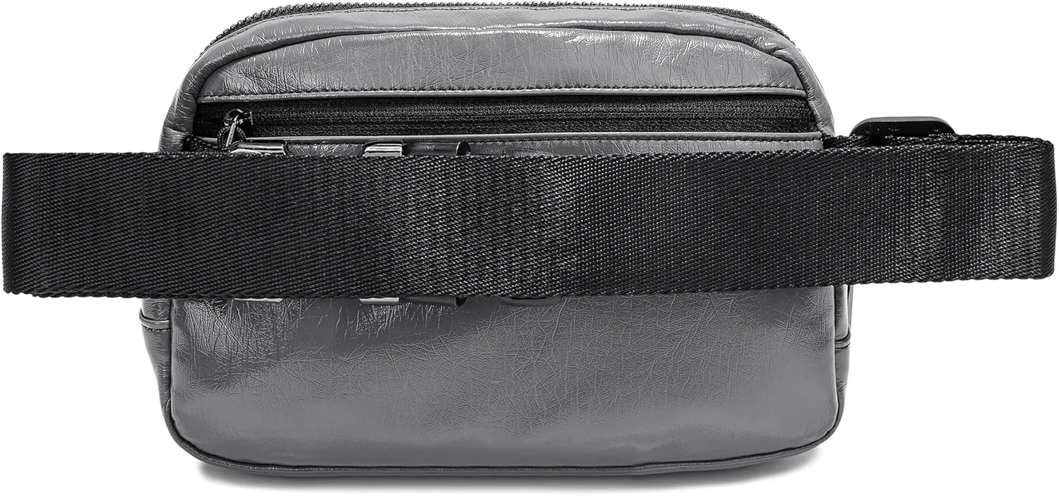 FODOKO Fanny Packs for Women Men, Fashionable PU Leather Belt Bag Waist Pack for Women with Adjustable Strap, Bum Bag for Running Hiking Travel Workout （PU Grey)