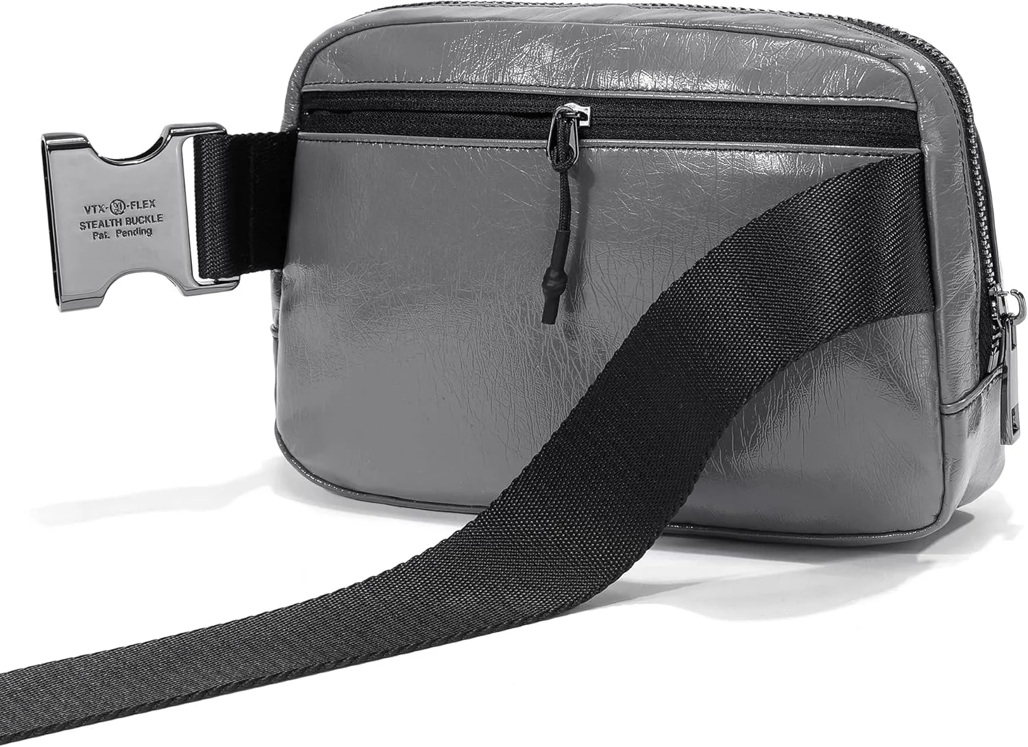 FODOKO Fanny Packs for Women Men, Fashionable PU Leather Belt Bag Waist Pack for Women with Adjustable Strap, Bum Bag for Running Hiking Travel Workout （PU Grey)