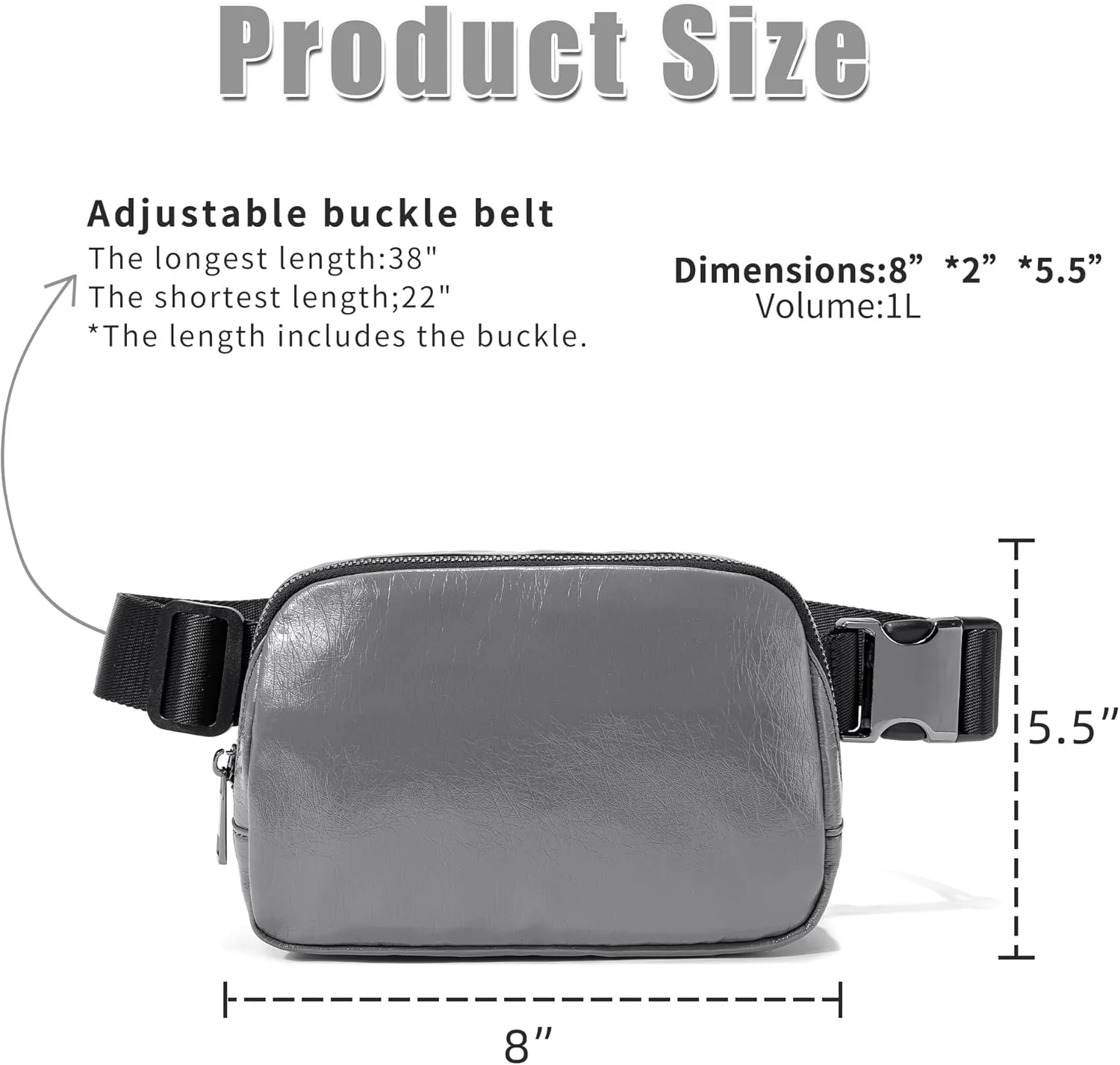 FODOKO Fanny Packs for Women Men, Fashionable PU Leather Belt Bag Waist Pack for Women with Adjustable Strap, Bum Bag for Running Hiking Travel Workout （PU Grey)