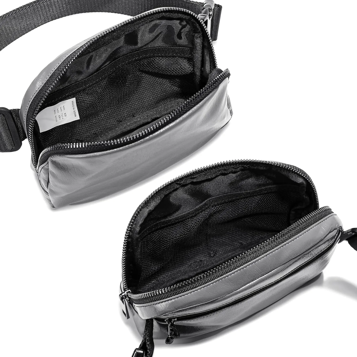 FODOKO Fanny Packs for Women Men, Fashionable PU Leather Belt Bag Waist Pack for Women with Adjustable Strap, Bum Bag for Running Hiking Travel Workout （PU Grey)