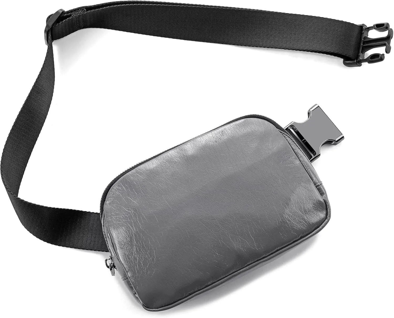 FODOKO Fanny Packs for Women Men, Fashionable PU Leather Belt Bag Waist Pack for Women with Adjustable Strap, Bum Bag for Running Hiking Travel Workout （PU Grey)
