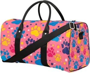 Footprints Dog Animal Travel Duffel bag for Men Women Weekender Overnight Bag Gym Bag Carry On Luggage Bags for Yoga Workout Sports