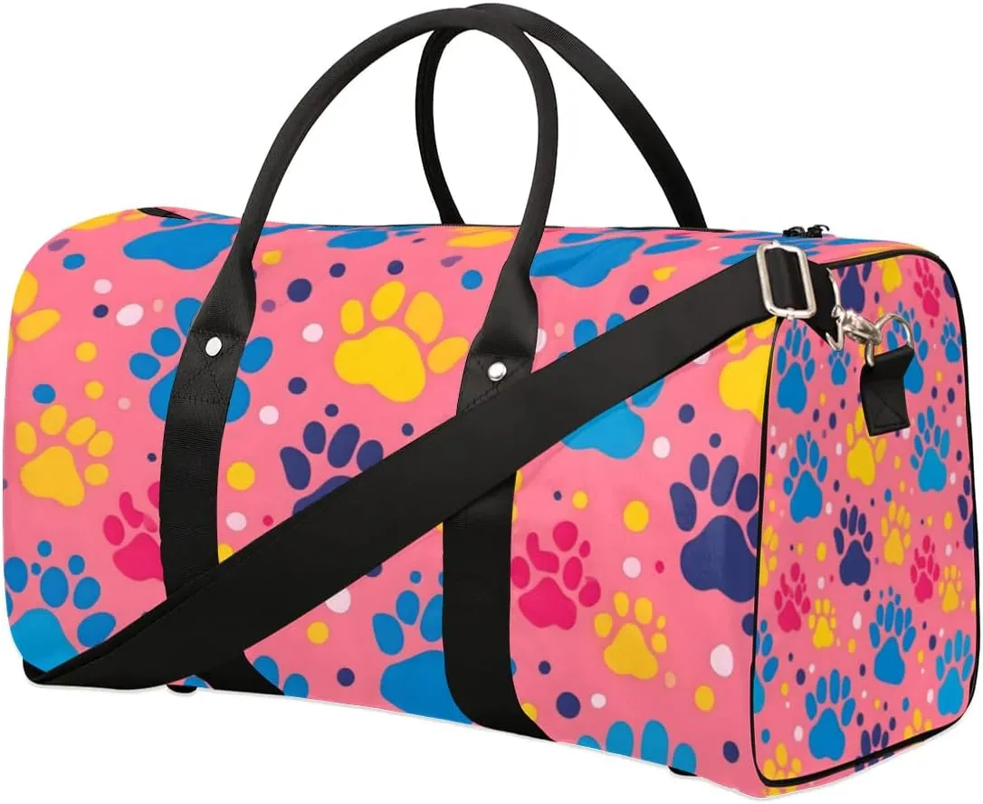 Footprints Dog Animal Travel Duffel bag for Men Women Weekender Overnight Bag Gym Bag Carry On Luggage Bags for Yoga Workout Sports