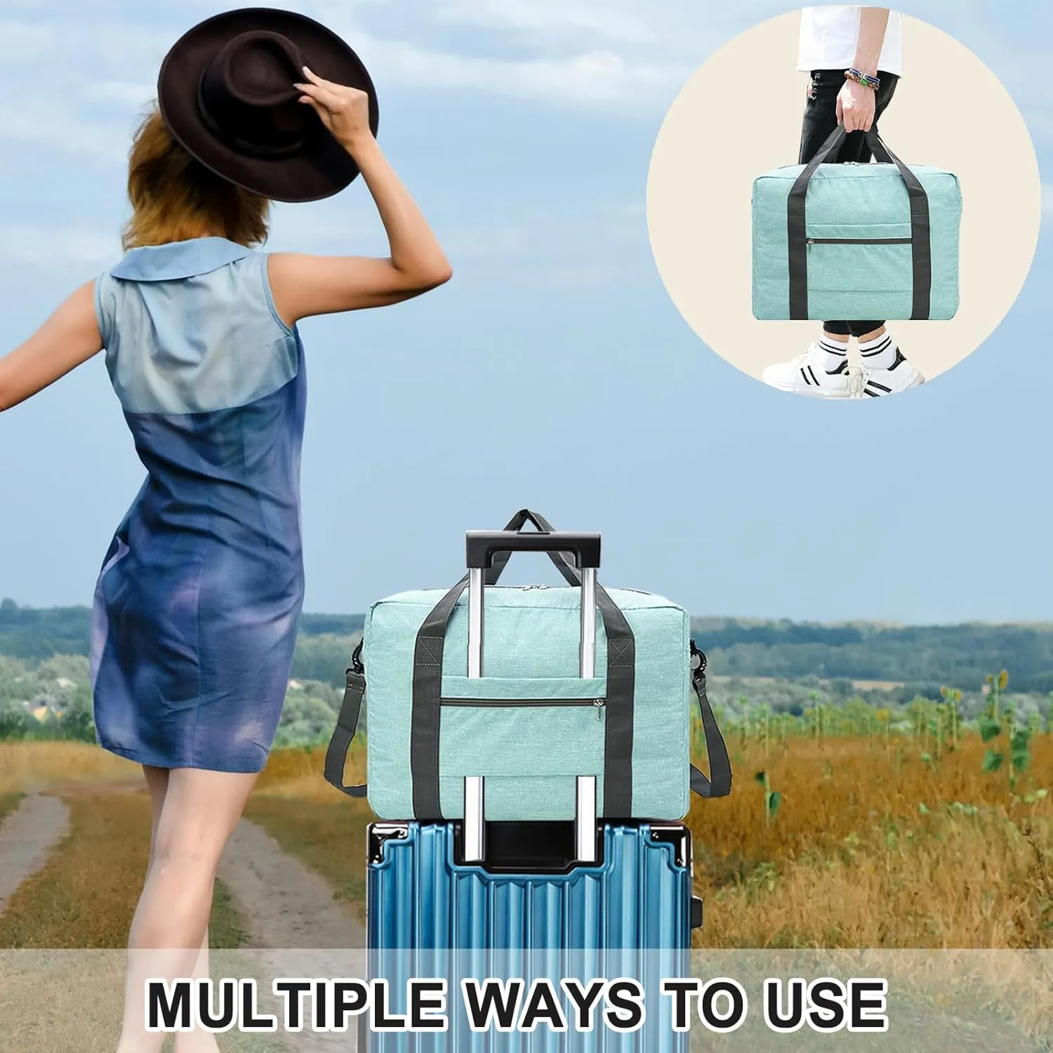For Spirit Airlines Personal Item Bag 18x14x8 Foldable Carry on Bags for Airplanes Travel Duffel Bags for Women and Men