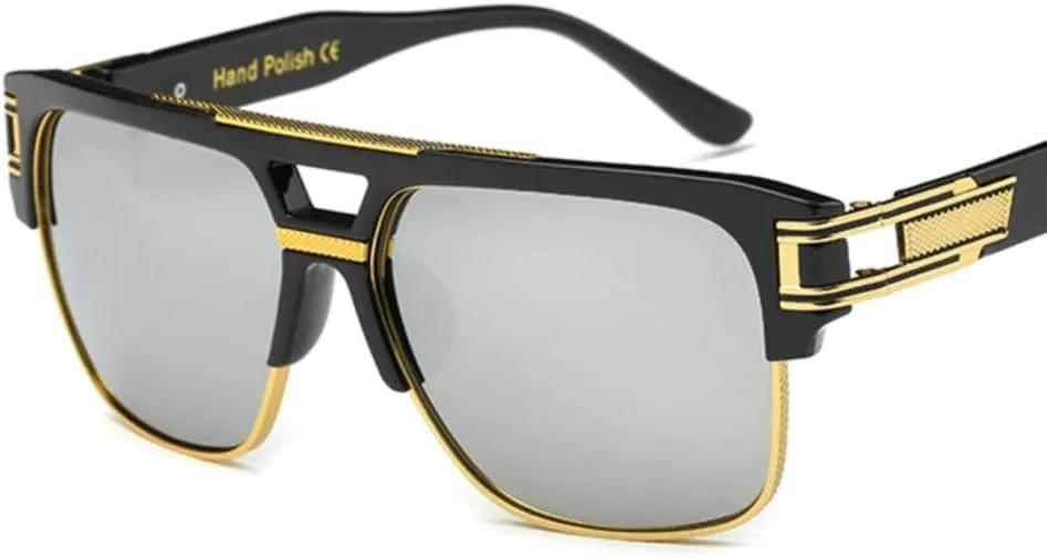 Freckles Mark 70s Retro Sunglasses Mens Womens Trendy Square Gold Metal Sun Glasses Vintage Gangster Style
