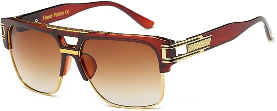 Freckles Mark 70s Retro Sunglasses Mens Womens Trendy Square Gold Metal Sun Glasses Vintage Gangster Style