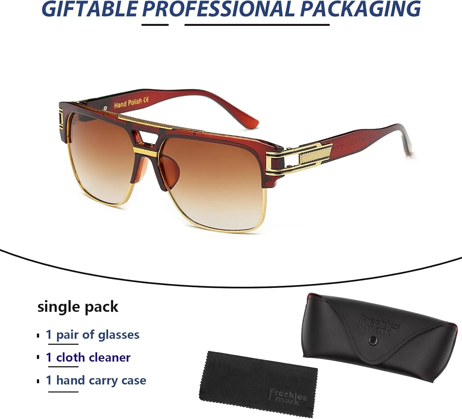 Freckles Mark 70s Retro Sunglasses Mens Womens Trendy Square Gold Metal Sun Glasses Vintage Gangster Style